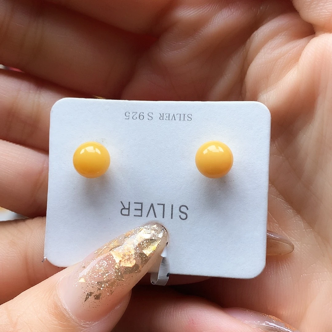 银S925镶嵌蜜蜡耳饰耳钉