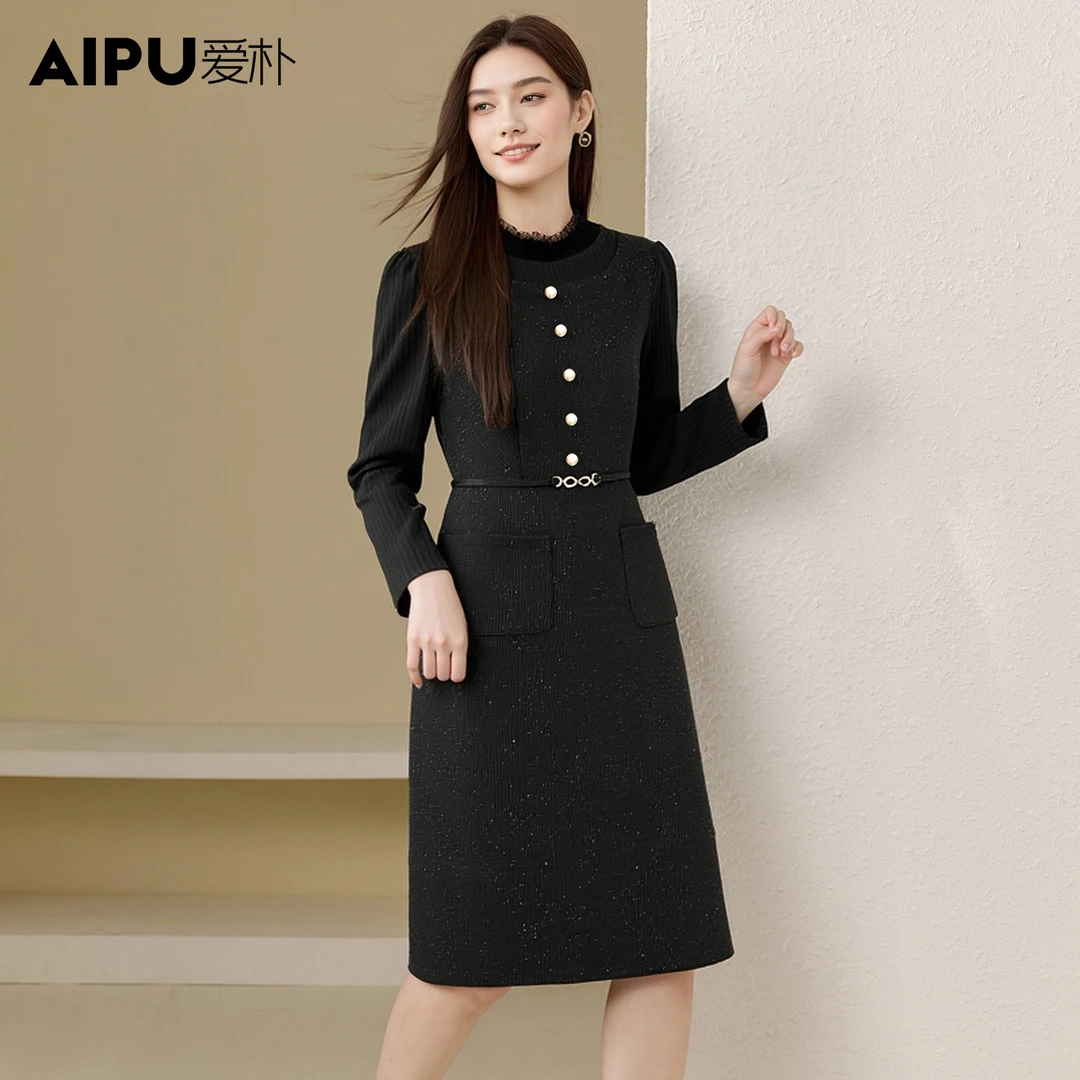 爱朴大码女装2025年冬季新款时尚高端气质大气显瘦连衣裙95300
