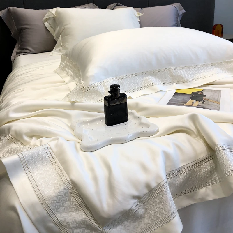 夏季高端天丝夏凉被四件套冰丝空调被子机洗水洗床单冷感薄款白色