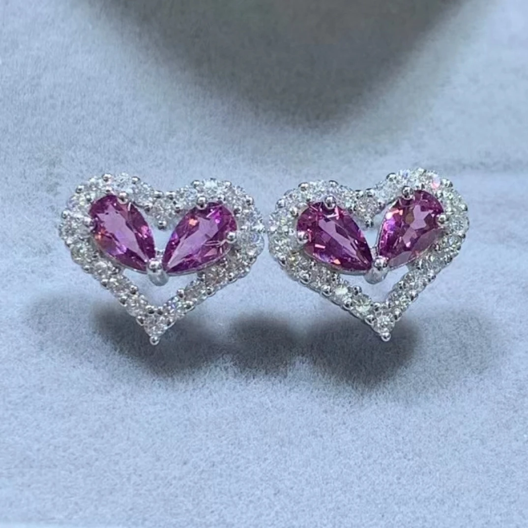 爱心天然镁铝石榴石耳钉s925银轻奢气质甜美精致小巧时尚百搭Y2