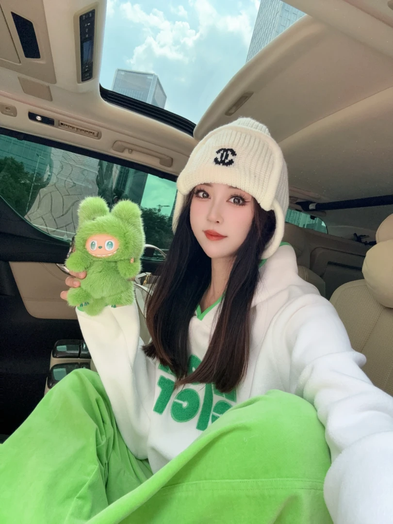 【LUXINIUYA】明线撞边设计字母提花连帽上衣#QDS366