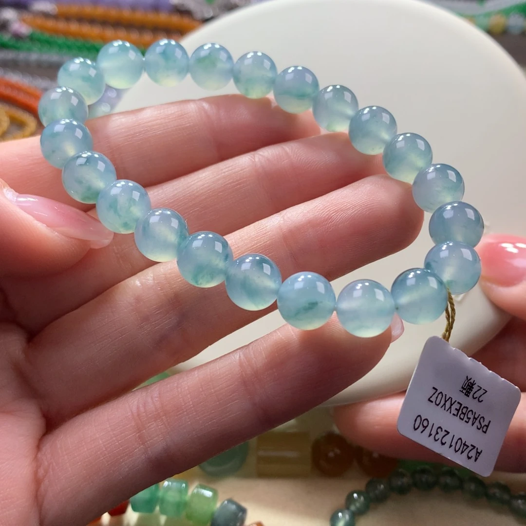 翡翠手链未镶嵌冰胶海蓝之谜飘花卡8.4