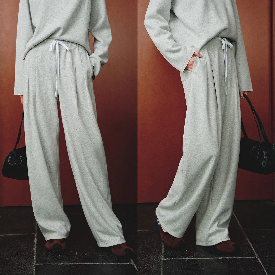 鲸乎松弛感醋酸羊毛卫裤女25秋冬运动休闲阔腿裤