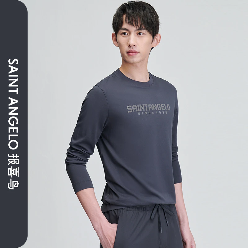 报喜鸟冬季新款男士生活休闲长袖针织T恤衫圆领上衣云雾深灰色男