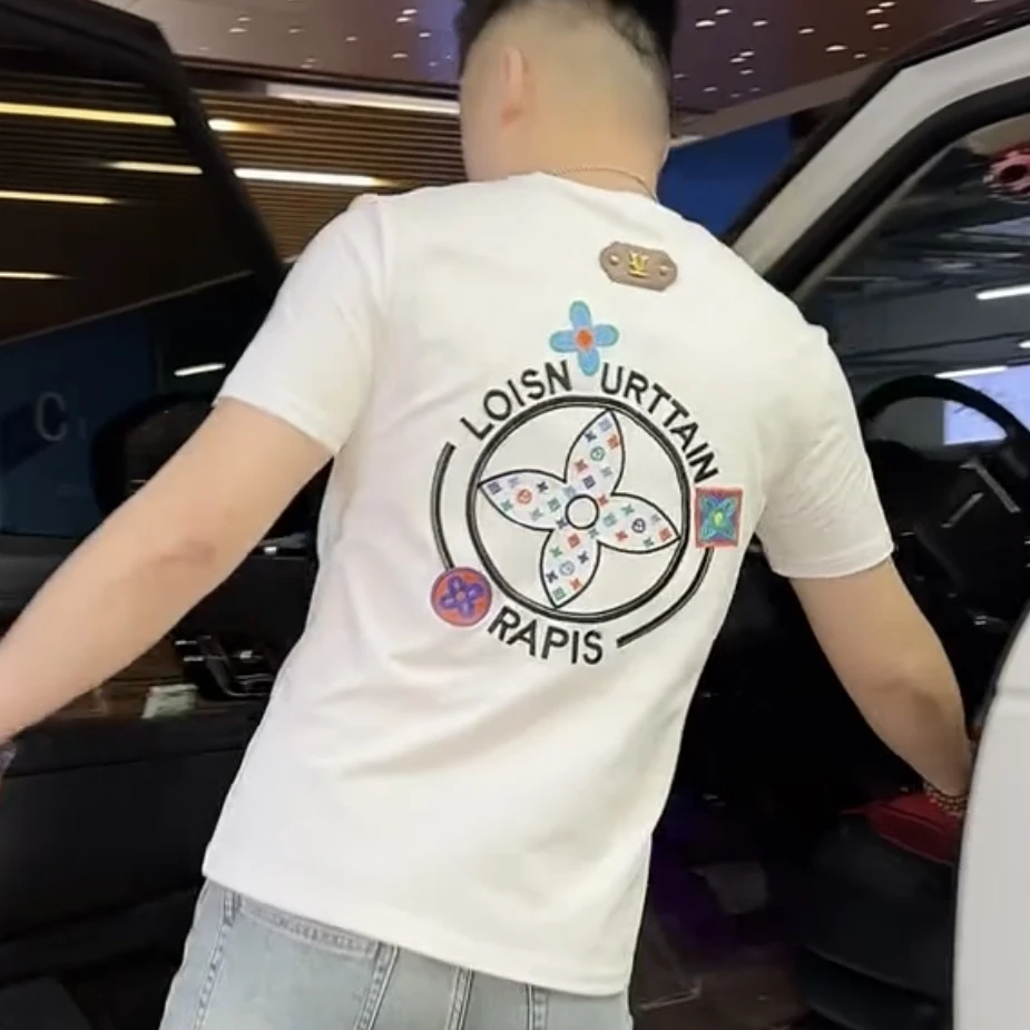 男士夏季新款纯棉印花修身短袖T恤潮牌圆领高级感休闲半袖