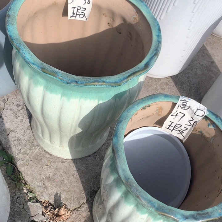 花盆陶瓷果冻绿一套