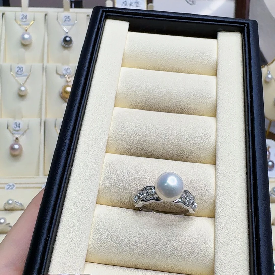 淡水珍珠戒指银S925镶嵌海*