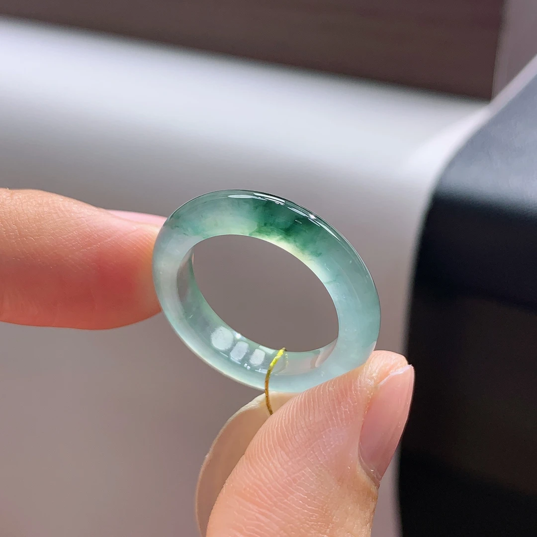 14-15号圈天然缅甸翡翠A货冰起钢飘花翡翠戒指