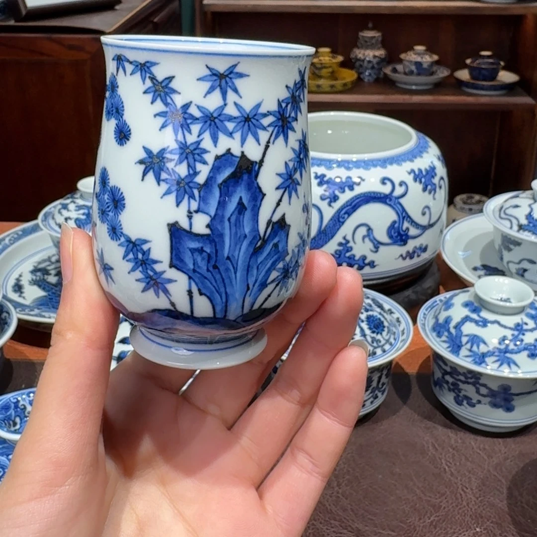 青花雯华堂手绘杯杯