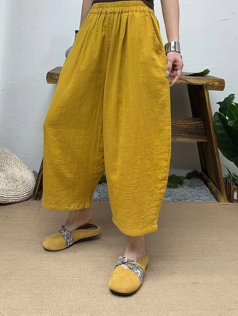 FWS---2025夏季双纱港风范纯色气球裤