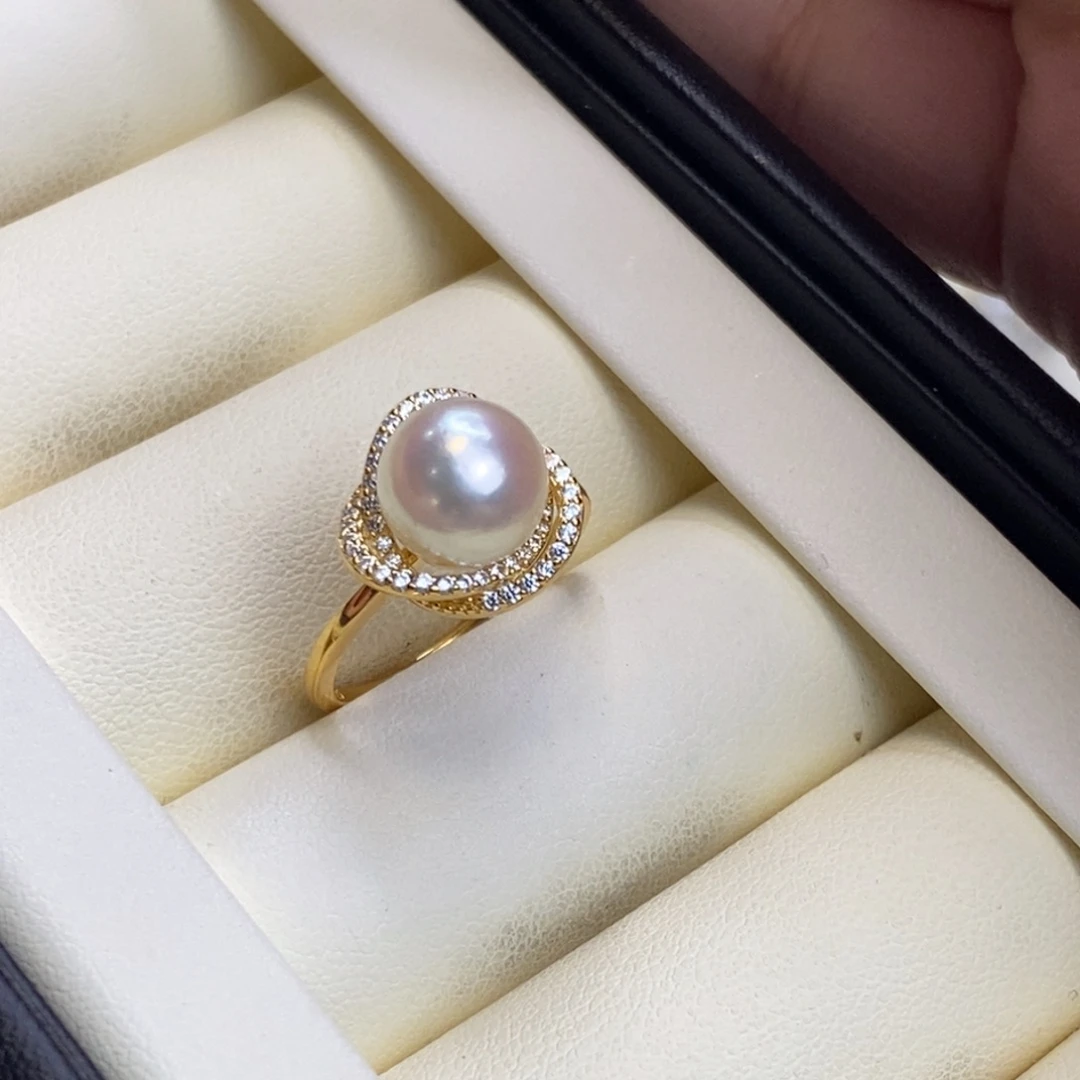 海水珍珠银S925镀金镶嵌戒指微瑕