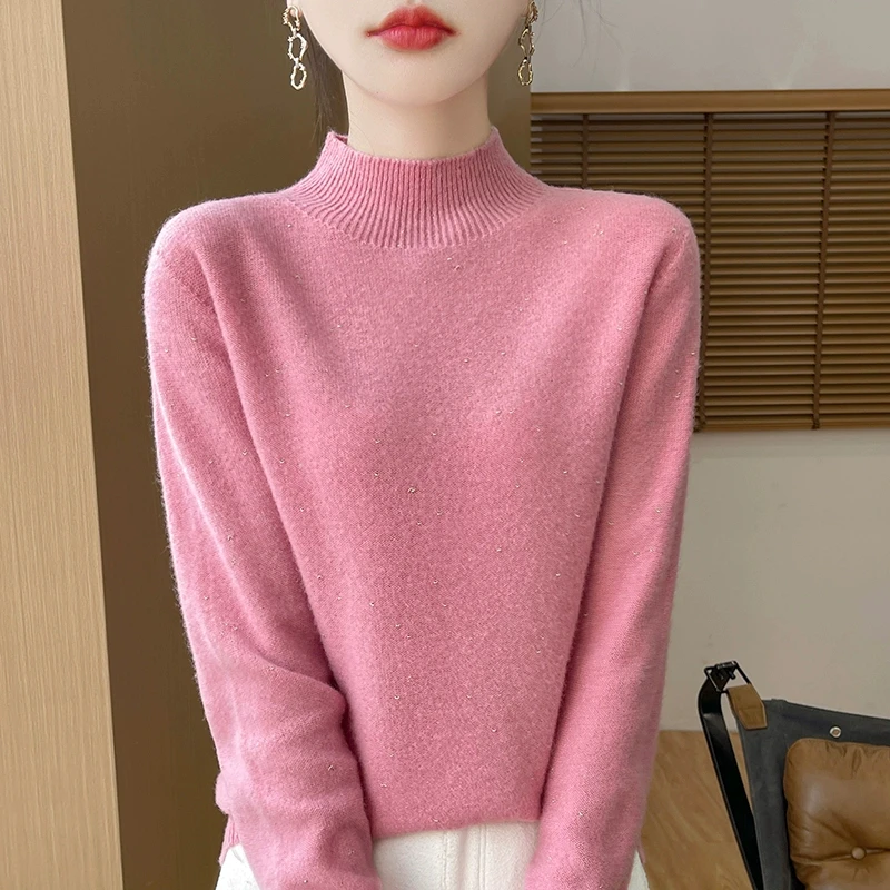 一线成衣半高领100%纯羊毛衫女套头宽松毛衣加厚针织羊毛打底衫冬