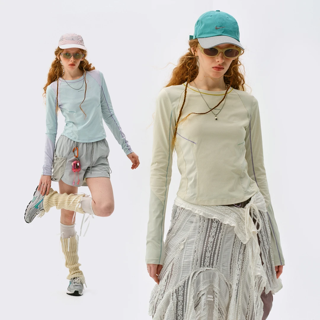 Monterest瞬时山野户外5A抗菌拼色打底衫显瘦修身运动长袖T恤女款