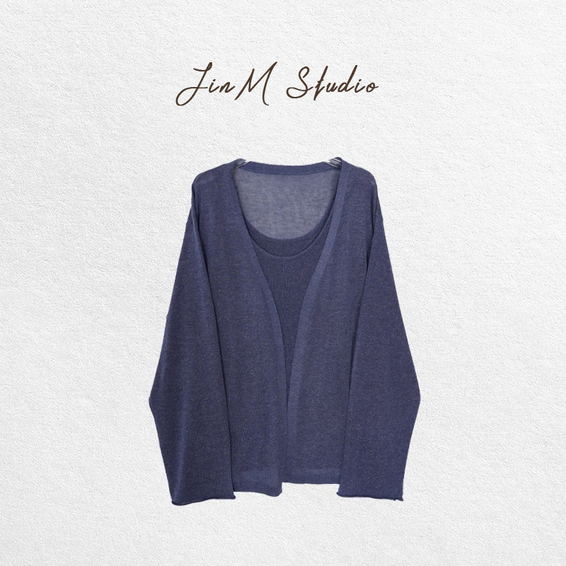 Jinmstudio丨【蓝三套】亚麻混纺孔雀蓝套装602501A3232