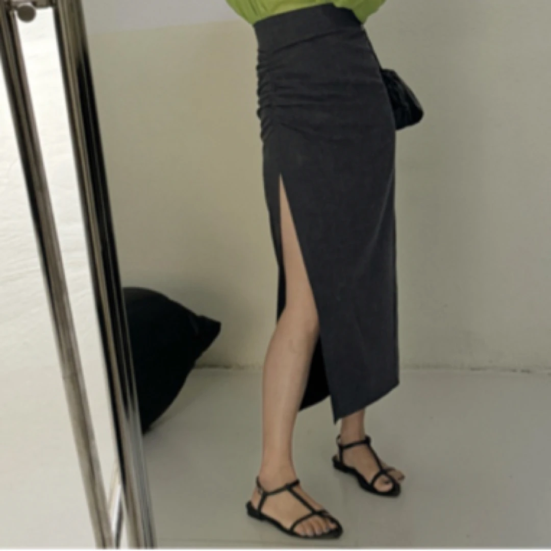 子翼视频同款  韩G正品 开衩半身裙高腰开叉长款气质显瘦中长时尚