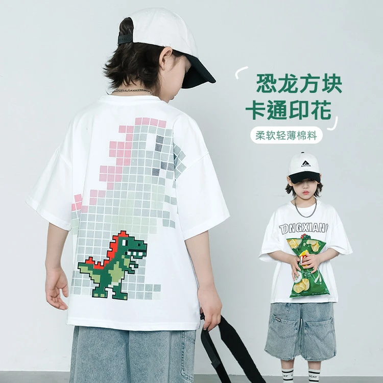 T恤韩版夏季卡通印花印花男童中大童