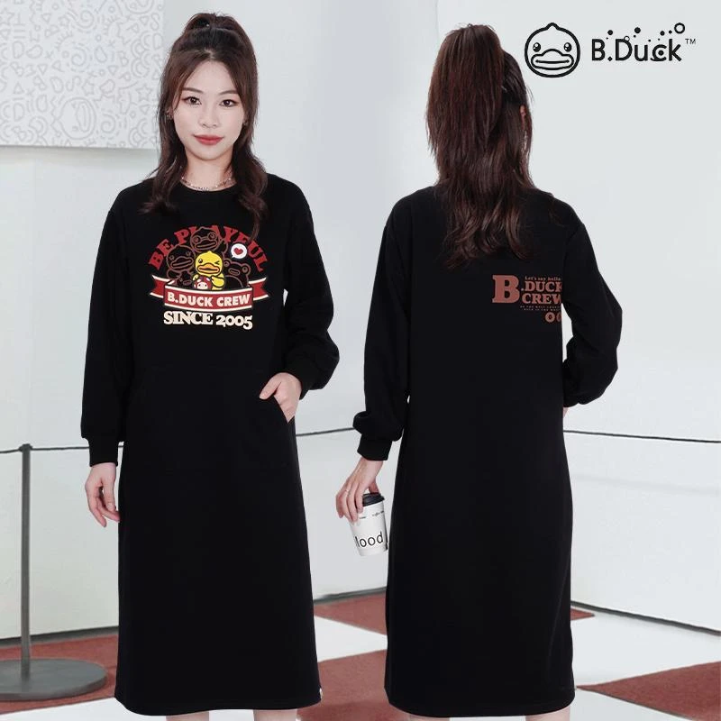 B.Duck 小黄鸭秋春宽松加厚款卫衣裙复古潮流时尚休闲宽松连衣裙