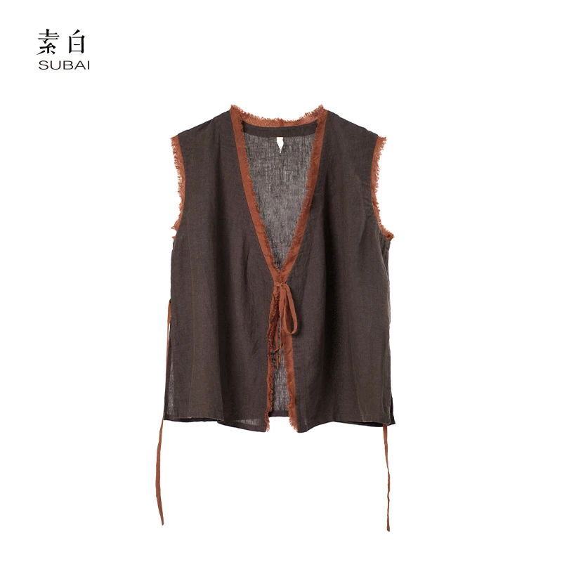 素白亚麻撞色系带马甲SB2506MJ01780