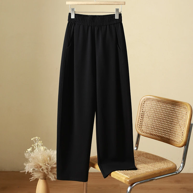 高级感休闲阔腿裤弯刀休闲裤灰色卫裤女春秋薄款大码宽松显瘦镰刀