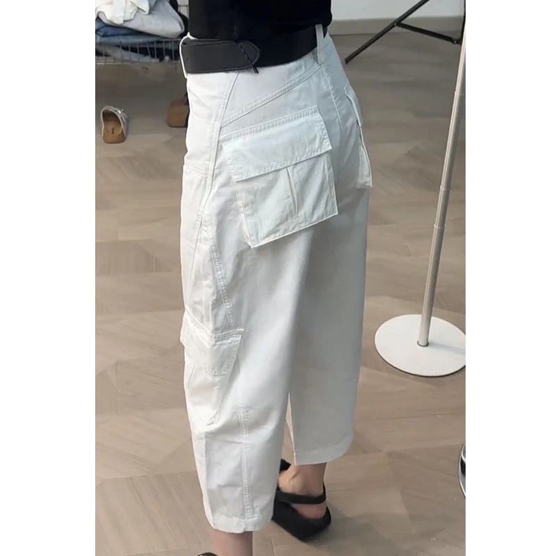 2025早秋新款大码八分老爹牛仔裤女显瘦洋气工装裤遮肉时尚哈伦裤