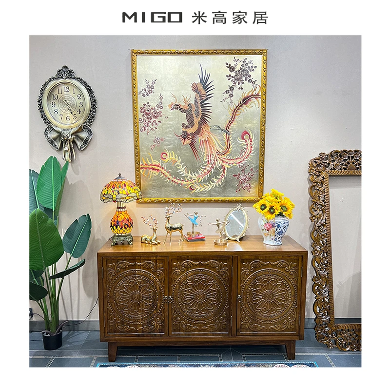 【米高家居】美式新中式实木柜花收纳柜玄关柜餐边柜家居摆件复古