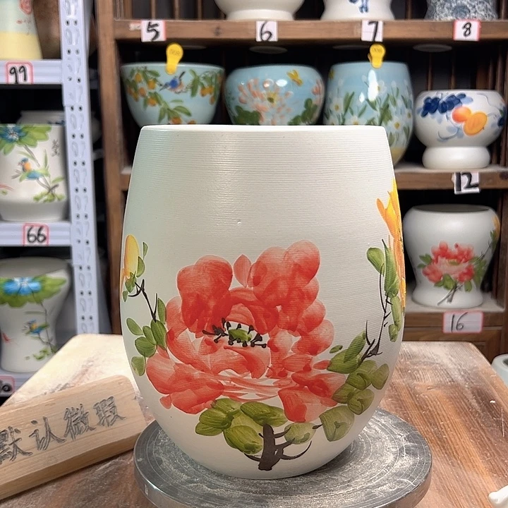 陶但盆红牡丹陶瓷