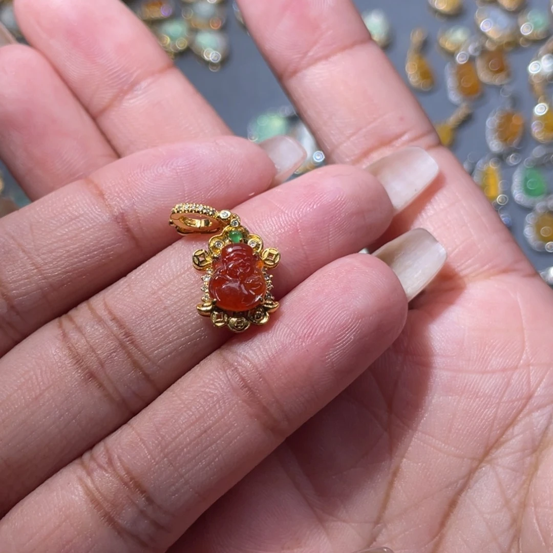 吊坠(不含链)18K金镶嵌翡翠