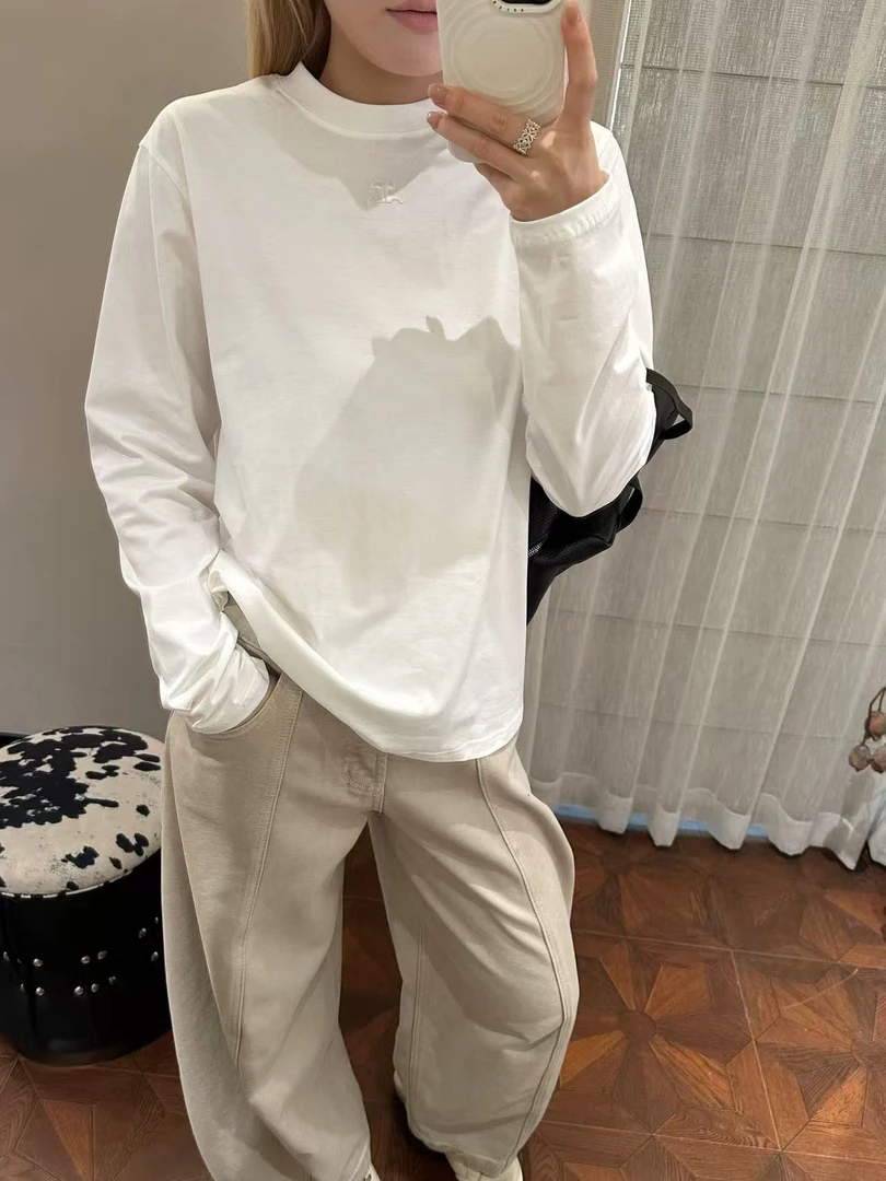 欧洲站25新款女法式长袖街头风耐磨宽松型T恤时尚休闲打底衫韩版