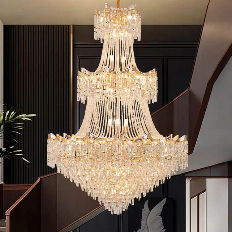 2025年新款复式楼大吊灯轻奢现代水晶大厅灯具别墅挑空挑高客厅灯