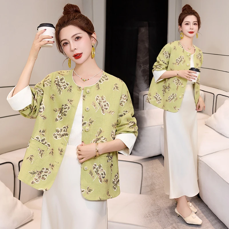 欧洲站2025早春新款洋气宽松圆领重工刺绣国潮风女士减龄百搭外套