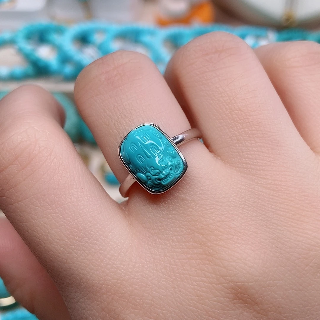 绿松石戒指银S925镶嵌岩