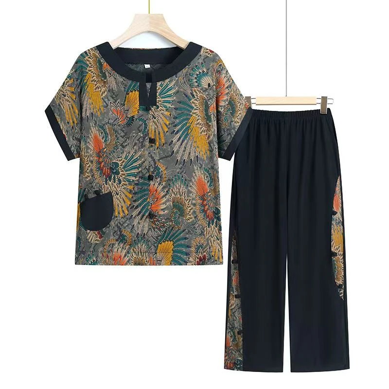 8330中老年妈妈装宽松夏季套装60-70岁老太太上衣两件套C6-5-3