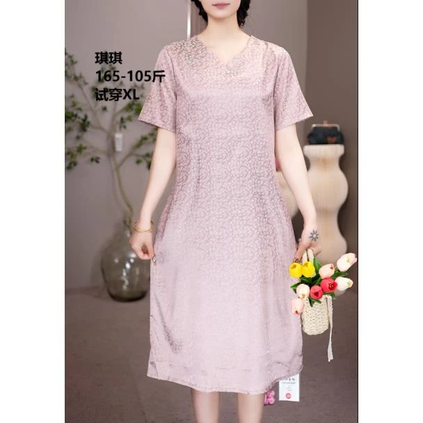 2106  圆领花罗时尚直筒遮肚子连衣裙