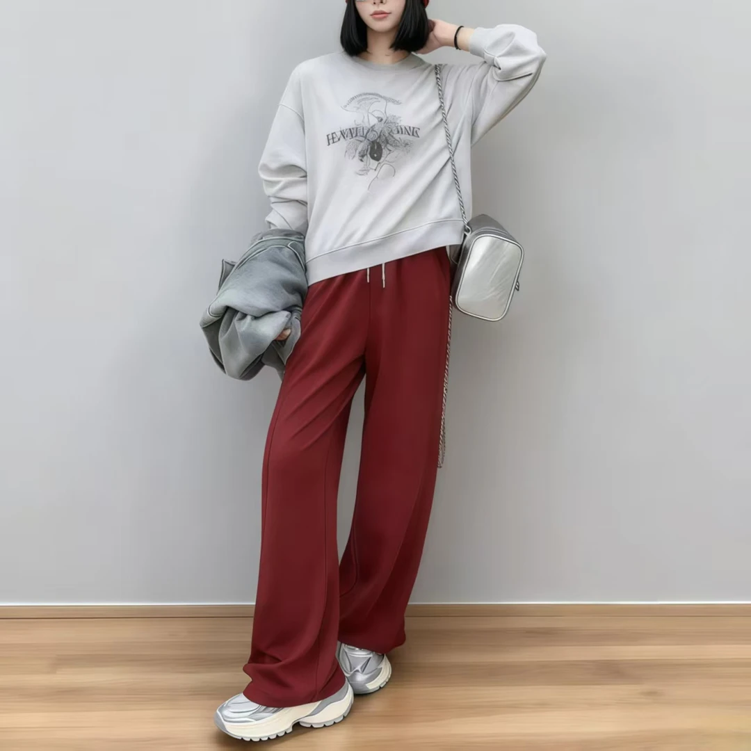 窄版阔腿裤女款爆款2025新款春秋lulu高腰宽松慵懒显瘦休闲运动裤