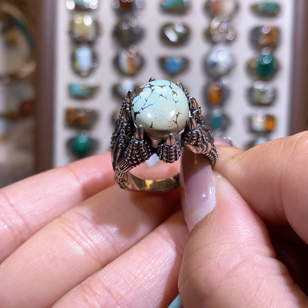 绿松石戒指银S925镶嵌爱****妖戒指