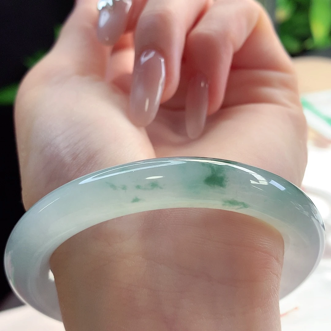未镶嵌手镯翡翠天然A货翡翠55-56水中花带镜中月透亮亮3号
