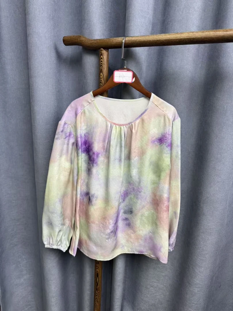 夏季新款国风桑蚕丝长袖上衣女k570