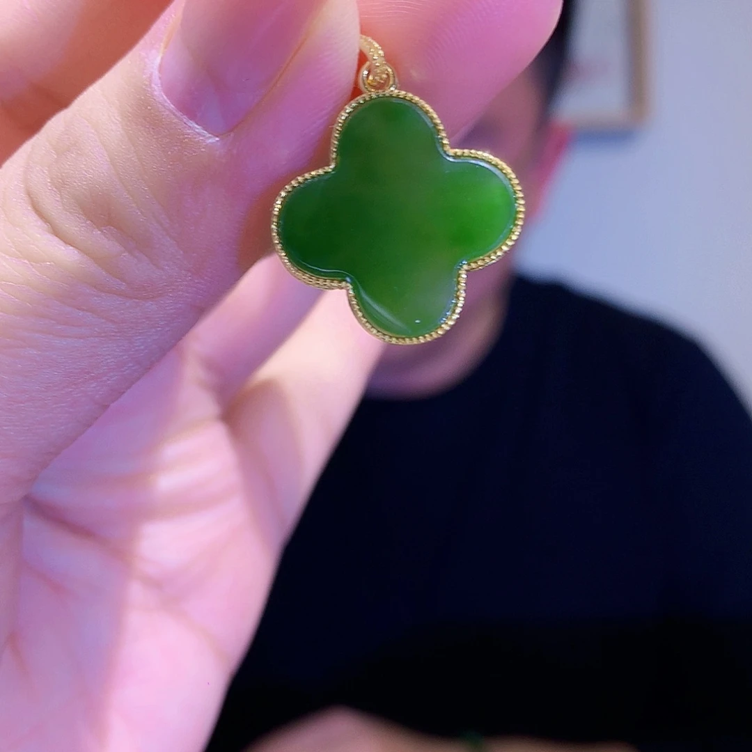 和田玉（碧玉）颈饰银S925镀金镶嵌