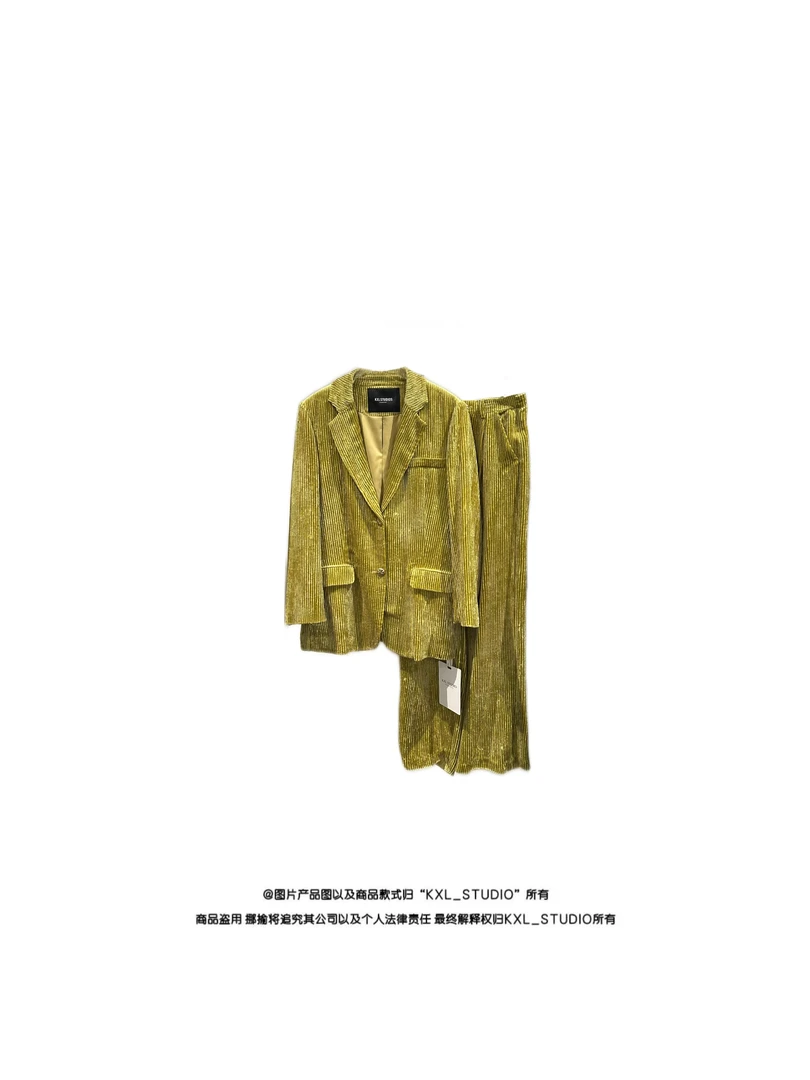 KXL_ STUDIO 近处绿野·廓形肌理质感丝绒套装9048