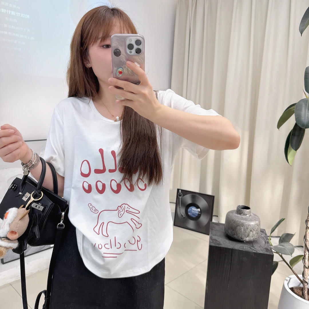 韩版卡通减龄印花灰色T恤女夏季大码胖妹妹爆款时尚百搭短袖上衣