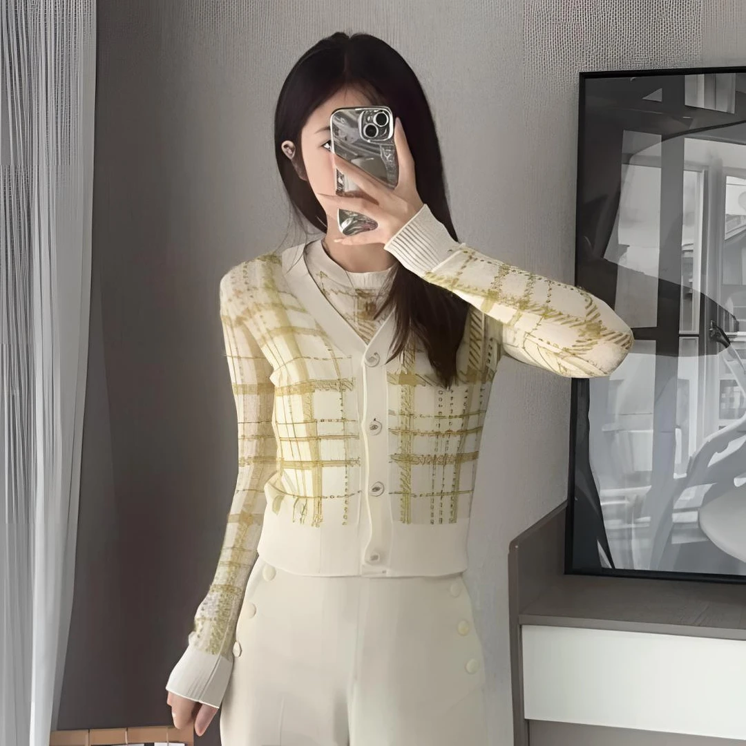 未使用 DIOR/迪奥 001653 条纹背心开衫针织外套 38码