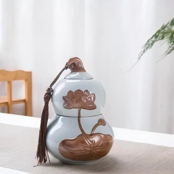 E306-小号哥窑葫芦莲花茶叶罐（梅子绿）-尚福SF