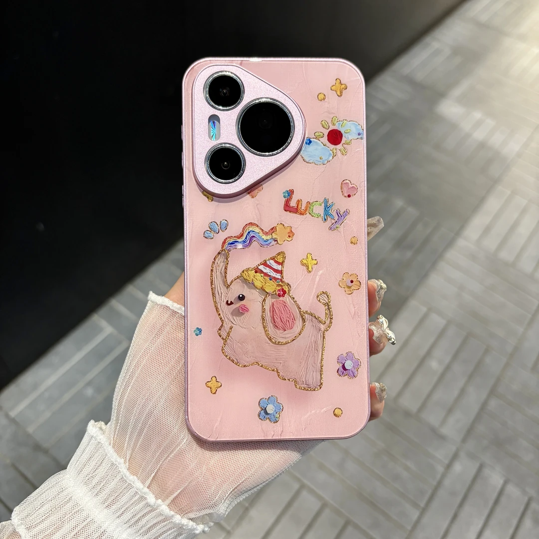 苹果/华为/oppo/vivo/小米 油画小象适用pura70肤感玻璃手机壳
