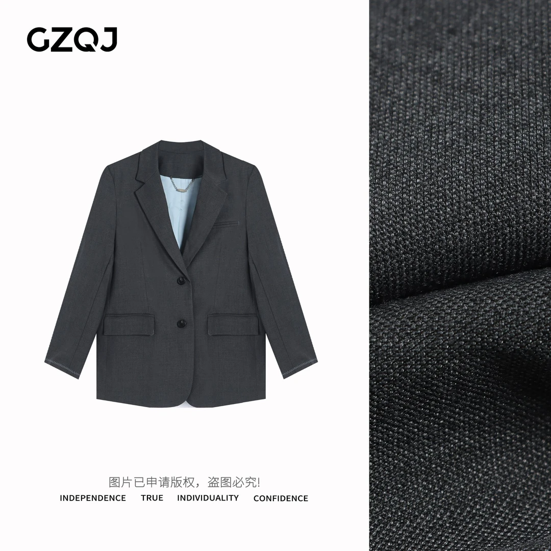 广州琴姐【灰蓝契约】2025春季新款气质显瘦宽松休闲西装外套女0621