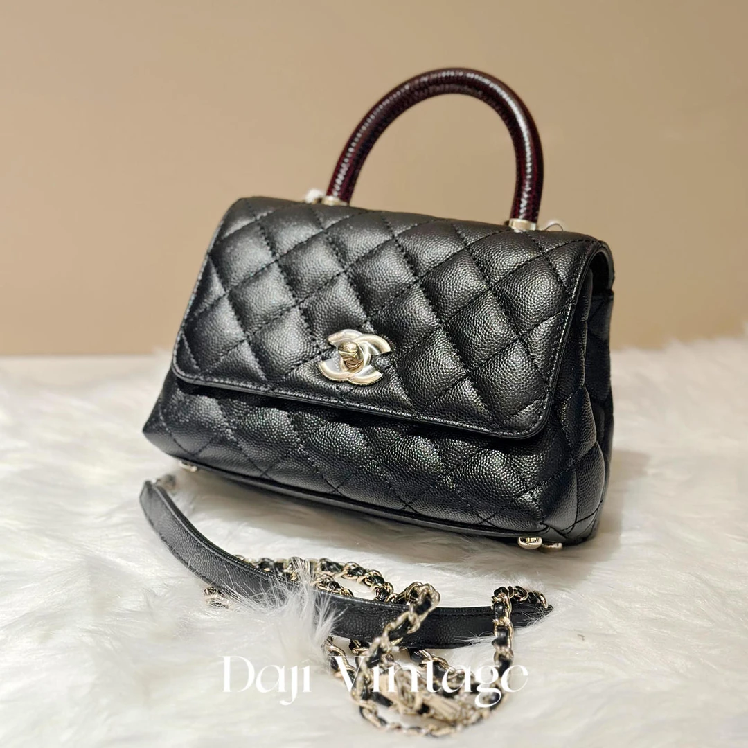 大吉中古/Chanel香奈儿黑金cocohandle红手柄mini斜挎包