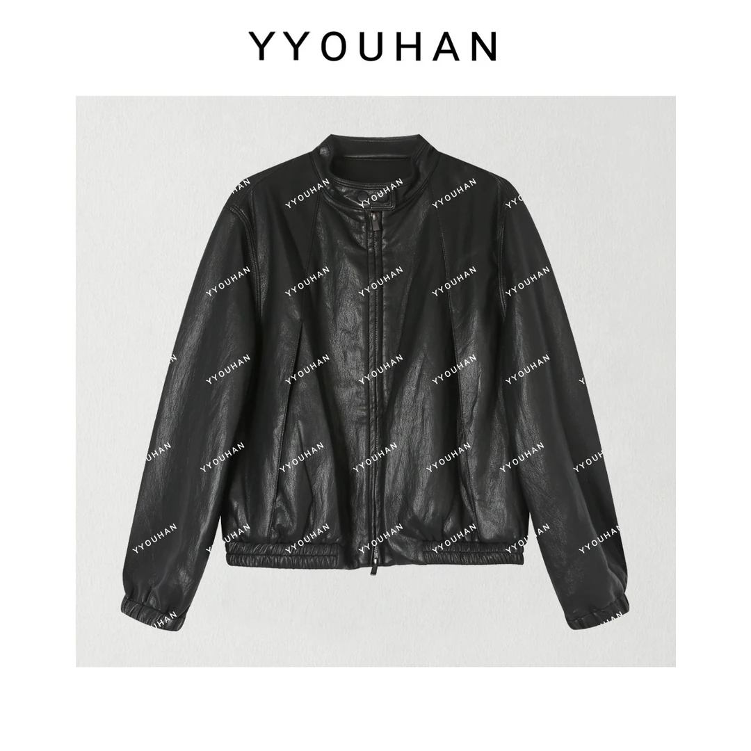 玖了个玖 2025新款【黑桃A】极简风显瘦百搭立领皮衣外套 2508C4207