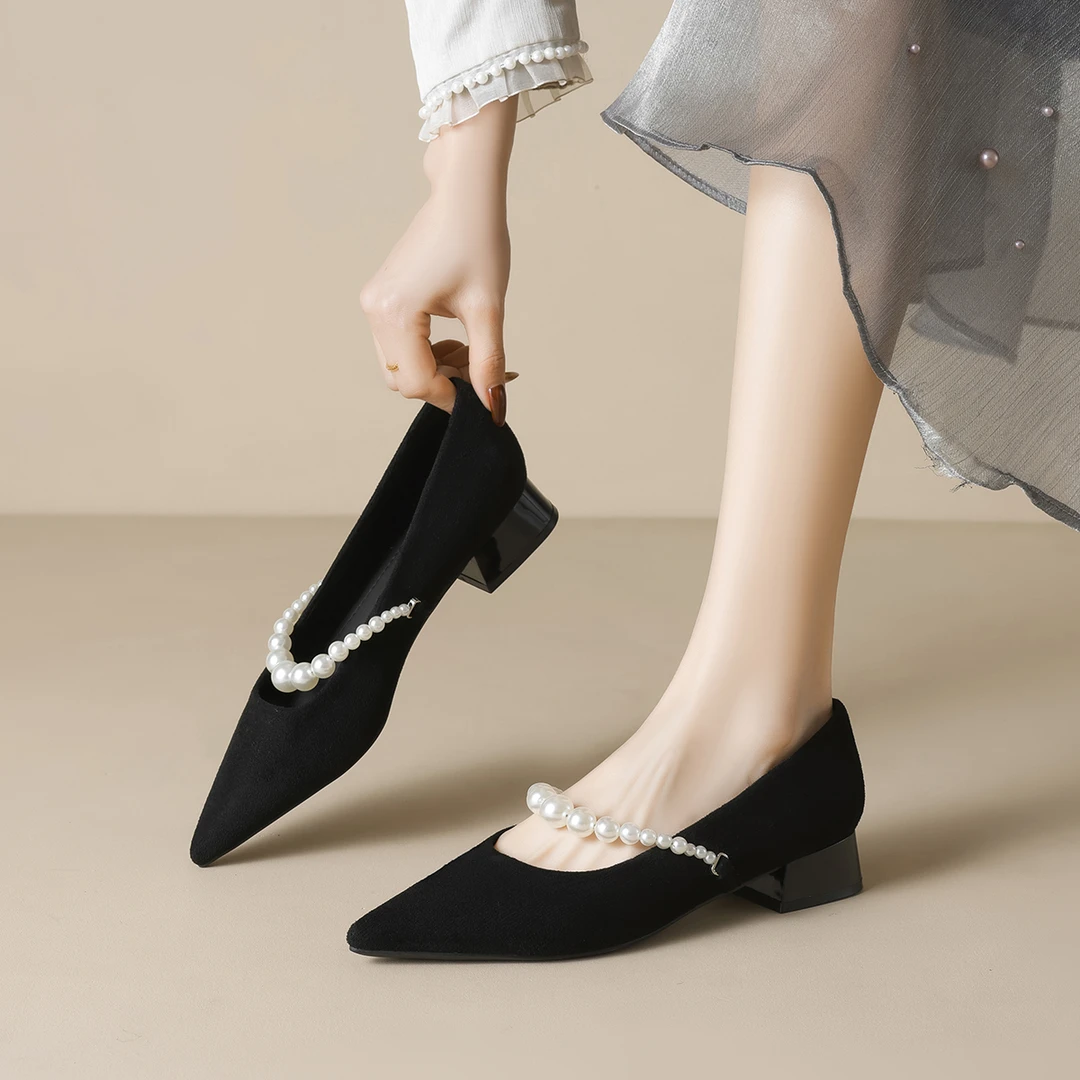 玛丽珍鞋浅口粗跟低跟春秋季法式低跟尖头时尚单鞋气质百搭女鞋