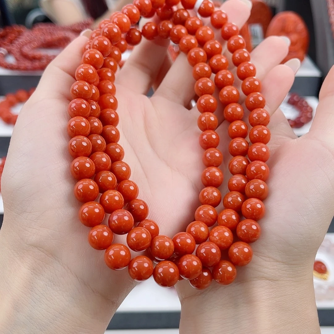 未镶嵌瓦西柿子红满肉8mm多圈南红玛瑙