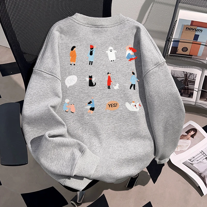 Dekkry原宿风创意印花秋冬套头圆领卫衣男女款百搭加绒情侣装上衣