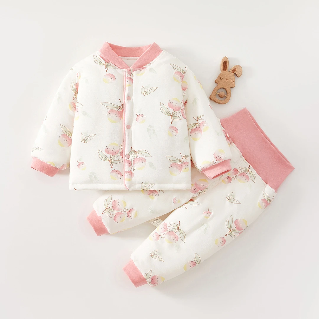 婴儿棉服套装秋冬女宝宝保暖分体夹棉衣服薄棉秋冬装棉衣高腰护肚